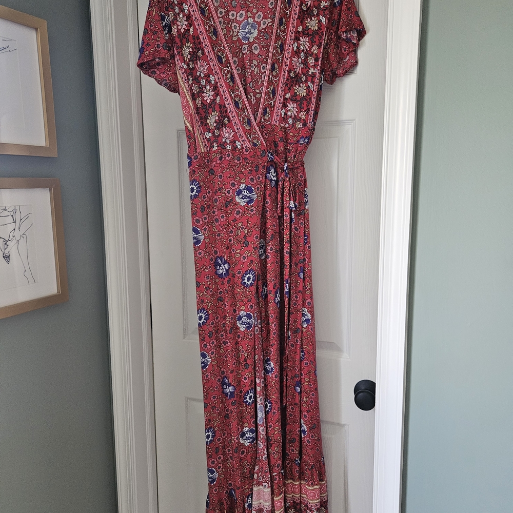 Floral Red Maxi Wrap Dress